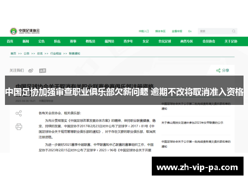 中国足协加强审查职业俱乐部欠薪问题 逾期不改将取消准入资格